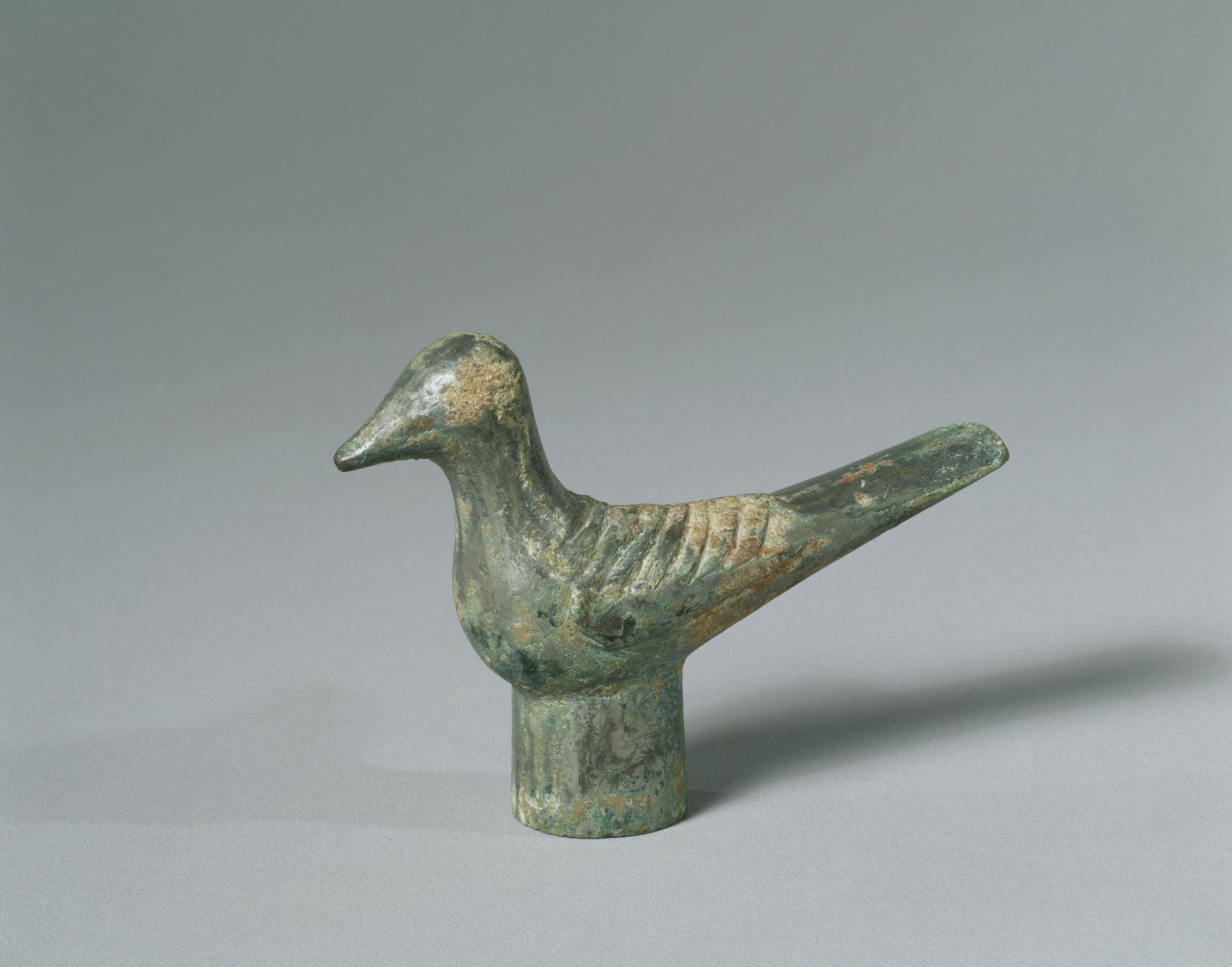 古玄社】古代文明 中国戦国時代青銅造鳥／杖首 CJ910 中国 青銅器