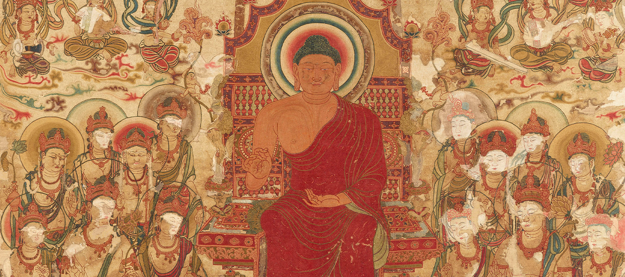 국보　자수 석가여래 설법도